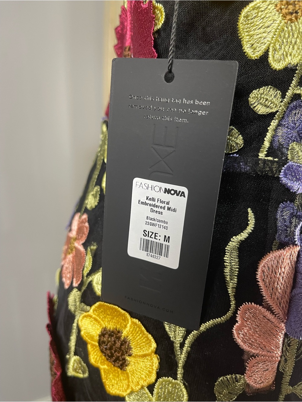 Fashion Nova Kelli Black Midi Dress with Multicolor Floral Appliqué NWT - Picture 5 of 6